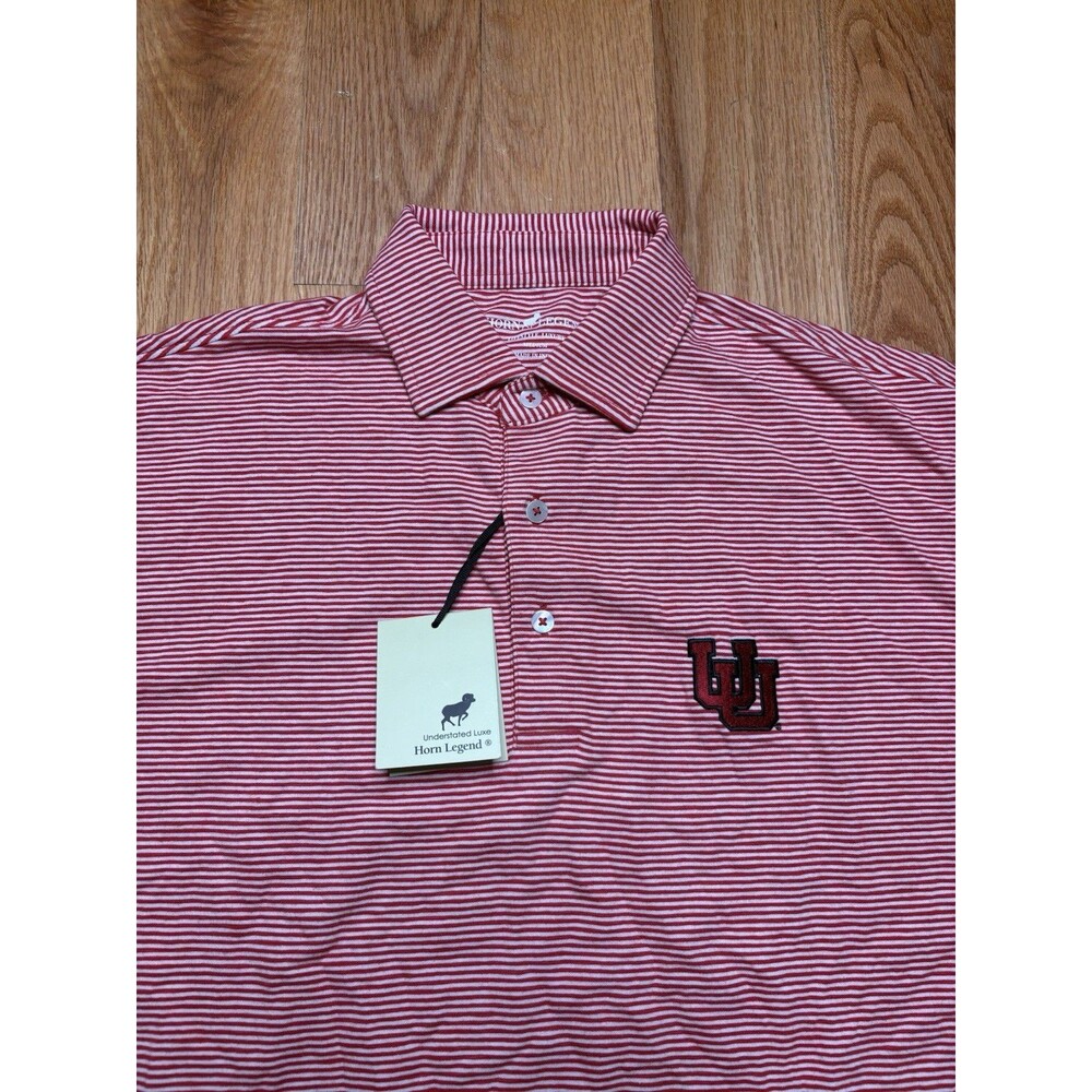 Utah Utes Shirt Mens Medium Red NCAA College Horn Legend Polo Golf Frat Striped